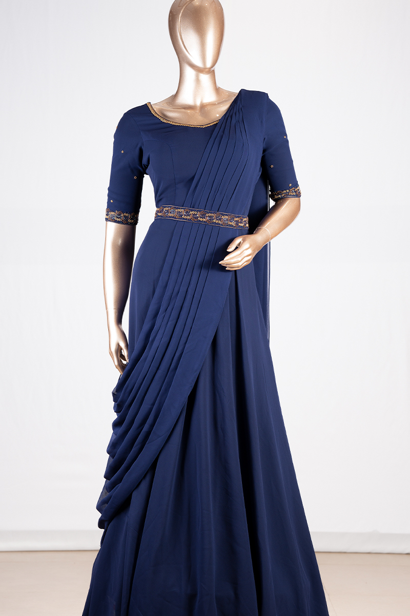 Navy Blue Saree gown with embellished belt